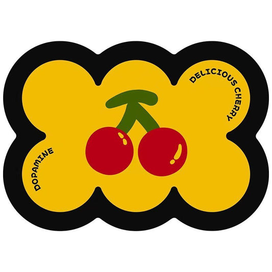 Style 10 Yellow,Black And Red Cherry Pattern Absorbent Diatomaceous Earth Pet Feeding Mat - Non-Slip & Quick Dry Placemat (50x80cm)