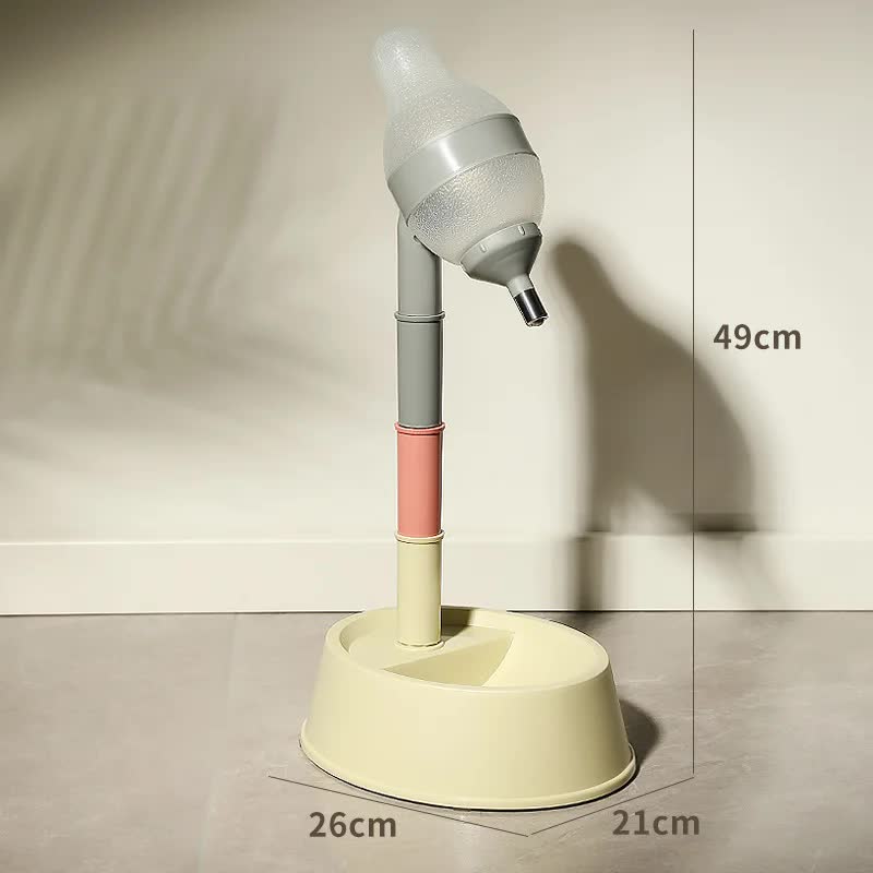 Beige Base Adjustable Height Pet Water Dispenser with Food Bowl Base - Non-Drip Bottle Feeder Station for Dogs & Cats