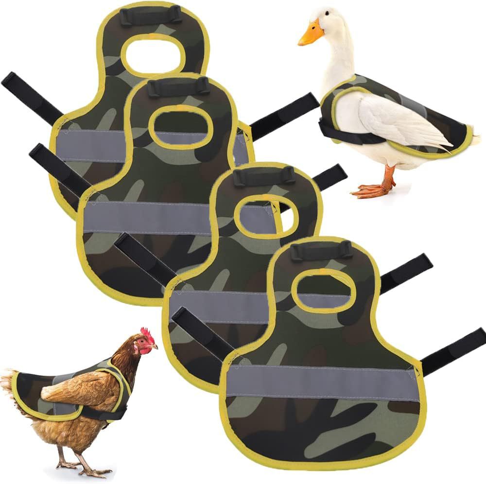 4 Pcs Camouflage Green High Visibility Chicken & Duck Safety Vest - Reflective Poultry Jacket