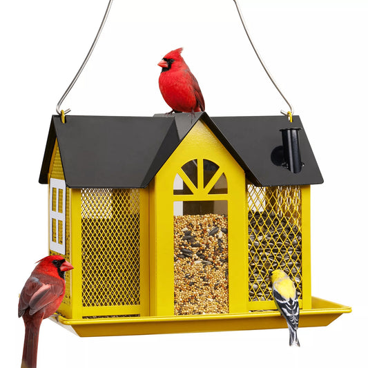 Charming House-Shaped Hanging Bird Feeder - Durable Metal Design for Wild Birds(yellow)