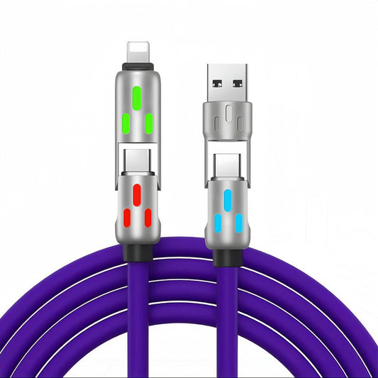 Universal PD Fast Charging Cable with LED Indicator - Zinc Alloy, Durable 1.5m Silicone Cord - Multiple Connector Options(purple)