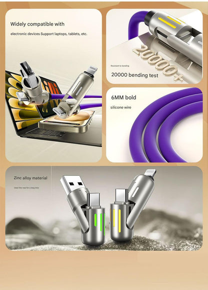 Universal PD Fast Charging Cable with LED Indicator - Zinc Alloy, Durable 1.5m Silicone Cord - Multiple Connector Options(purple)