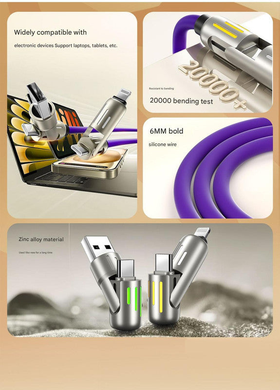 Universal PD Fast Charging Cable with LED Indicator - Zinc Alloy, Durable 1.5m Silicone Cord - Multiple Connector Options(Pink)