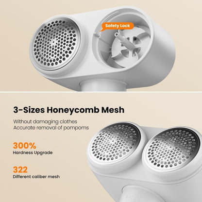 Dual-Head Electric Lint Remover - USB-C Rechargeable, LED Display, 4-Size Honeycomb Mesh(Pink)