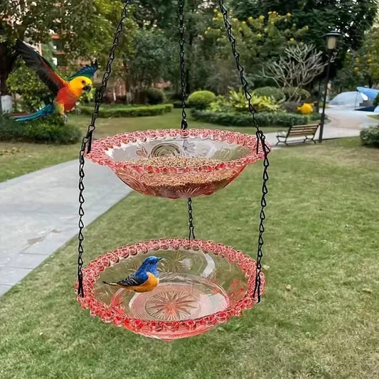 Pink Easy Clean Hanging Bird Feeder - Double Layer Durable Plastic Design for Patios