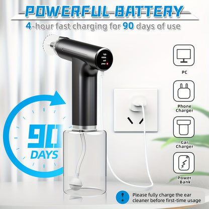 Black Electric Earwax Irrigator Set - Gentle and effective earwax cleaner with collection basin and earplugs