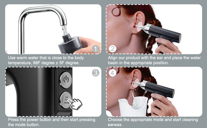 Black Electric Earwax Irrigator Set - Gentle and effective earwax cleaner with collection basin and earplugs