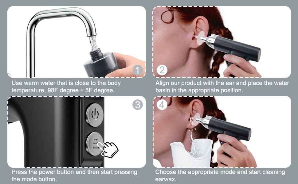 White Electric Earwax Irrigator Set - Gentle and effective earwax cleaner with collection basin and earplugs