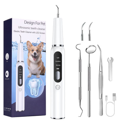 White Professional Pet Dental Cleaning Kit - Ultrasonic Scaler, Tools & 3 Modes