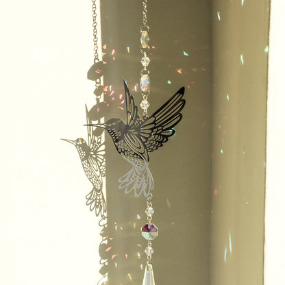 (Style A)2 PCS Hummingbird Metal Suncatcher with Crystal Accents - for Window or Wall Indoor Hanging Ornament