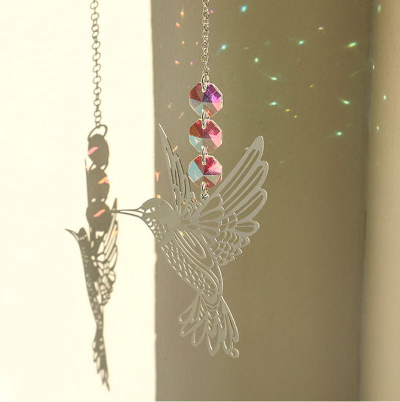 (Style B)2 PCS Hummingbird Metal Suncatcher with Crystal Accents - for Window or Wall Indoor Hanging Ornament