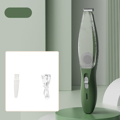 Green Rechargeable Pet Grooming Clipper with Built-in Vacuum - Low Noise Hair Trimmer for Dogs & Cats
