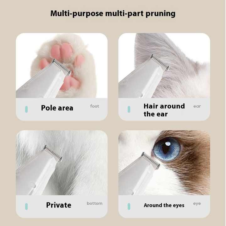 White Rechargeable Pet Grooming Clipper with Built-in Vacuum - Low Noise Hair Trimmer for Dogs & Cats