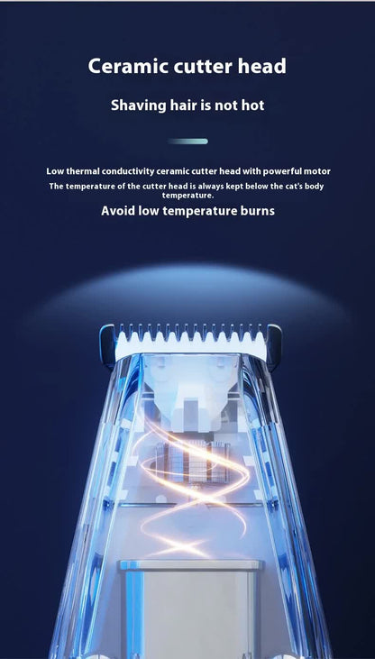 Blue Rechargeable Pet Grooming Clipper with Built-in Vacuum - Low Noise Hair Trimmer for Dogs & Cats