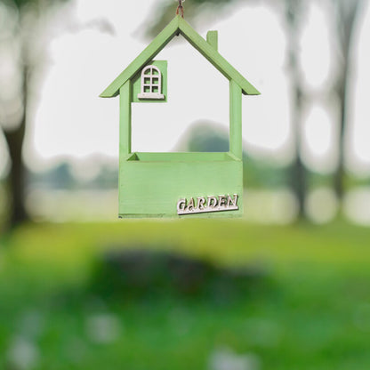 Green Charming Wooden House Hanging Bird Feeder - Attract Wild Birds to Your Garden