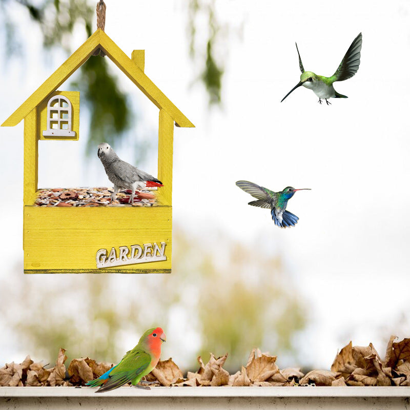 Green Charming Wooden House Hanging Bird Feeder - Attract Wild Birds to Your Garden