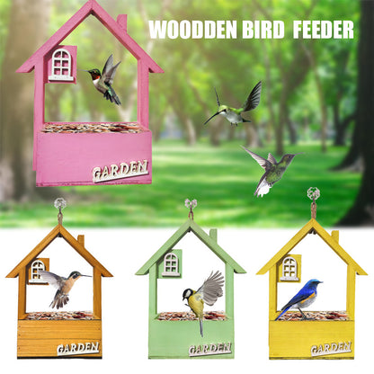 Brown Charming Wooden House Hanging Bird Feeder - Attract Wild Birds to Your Garden
