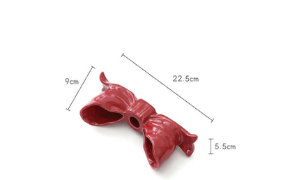 Red Elegant Ceramic Bow Taper Candle Holder - Stylish Tabletop Decor Accent