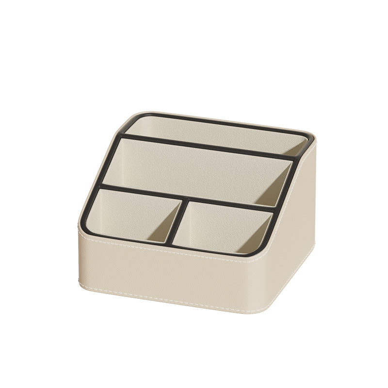 White and Black Stylish PU Leather Desktop Organizer Caddy - Multi-Compartment Holder for Remotes, Office Supplies, Makeup