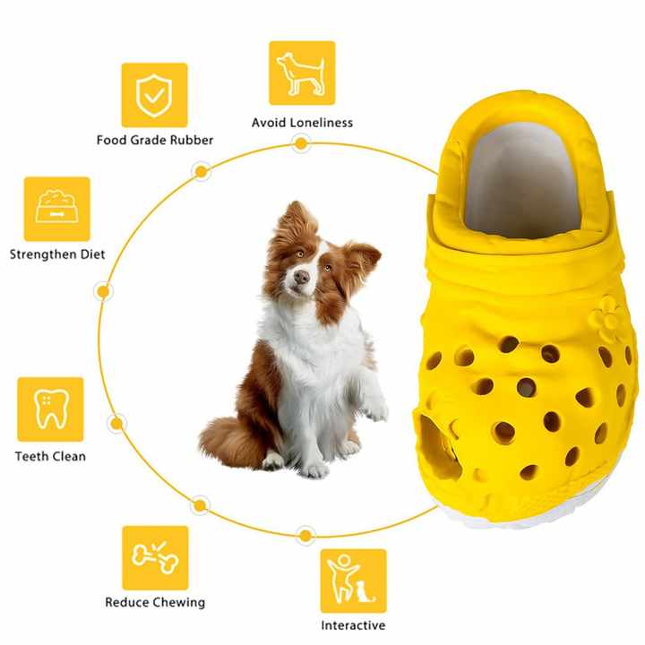 Size S Red Tough Slipper Dog Chew Toy - Natural Rubber Treat Dispenser & Teeth Cleaner for Interactive Play & Boredom Relief