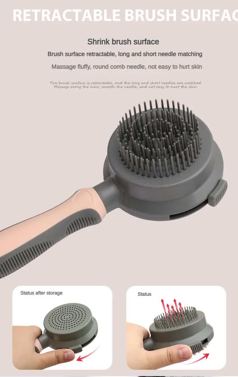 Pink And Grey Dual-Sided Pet Grooming Brush - Self-Cleaning Slicker & Gentle Massage Bath Comb for Dogs & Cats