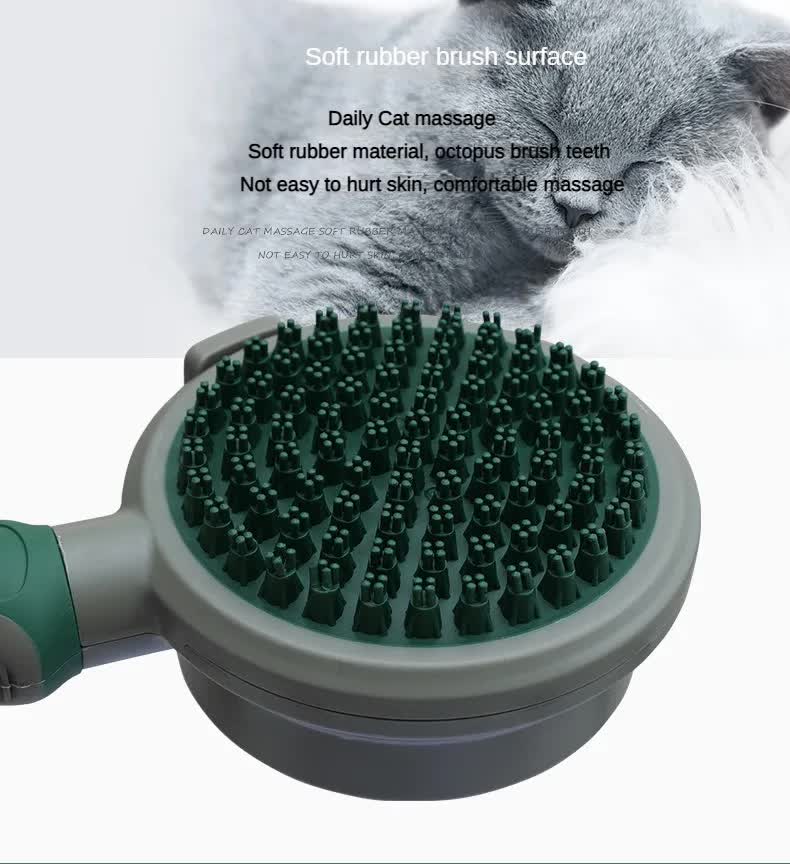 Green And Grey Dual-Sided Pet Grooming Brush - Self-Cleaning Slicker & Gentle Massage Bath Comb for Dogs & Cats