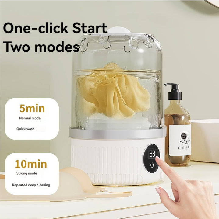 White Portable Mini Washing Machine - Rechargeable USB-C Electric Washer for Travel, Delicates & Socks