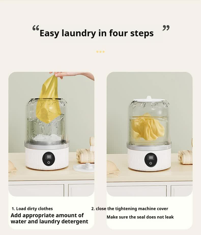 White Portable Mini Washing Machine - Rechargeable USB-C Electric Washer for Travel, Delicates & Socks
