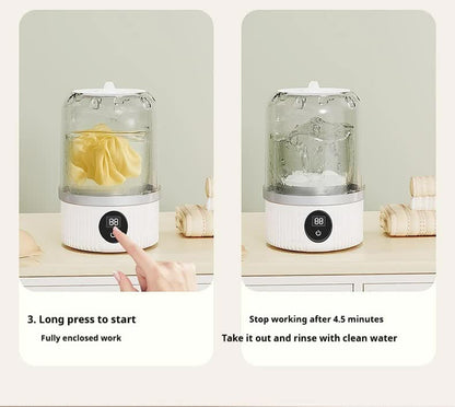 White Portable Mini Washing Machine - Rechargeable USB-C Electric Washer for Travel, Delicates & Socks