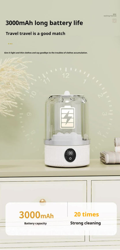 White Portable Mini Washing Machine - Rechargeable USB-C Electric Washer for Travel, Delicates & Socks