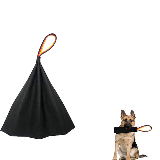 Black Premium Full-Grain Leather Dog Training Tug - Interactive Bite Rag with Strong Loop Handle for Play & Drive Building
