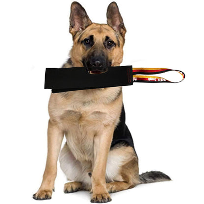 Brown Premium Full-Grain Leather Dog Training Tug - Interactive Bite Rag with Strong Loop Handle for Play & Drive Building