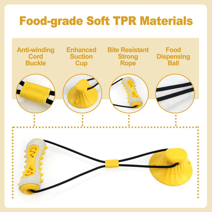 Yellow Interactive Dog Suction Cup Tug Toy - Durable TPR Chew & Treat Dispenser for Teeth Cleaning & Solo Play