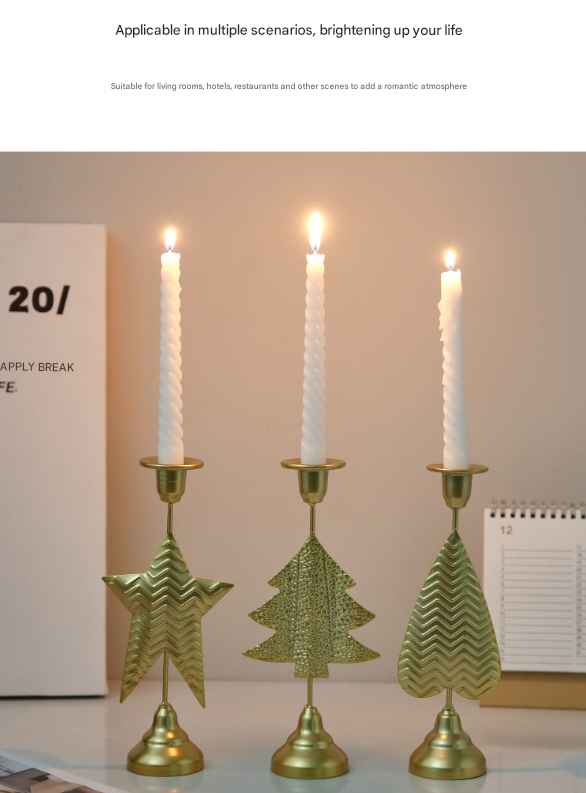 White Elegant Star Metal Candlestick Holder - Decorative Taper Candle Stand for Home, Tabletop & Special Occasions