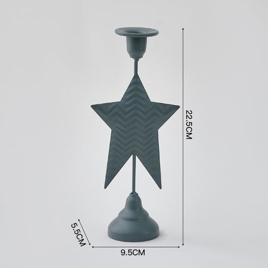 Grey Elegant Star Metal Candlestick Holder - Decorative Taper Candle Stand for Home, Tabletop & Special Occasions
