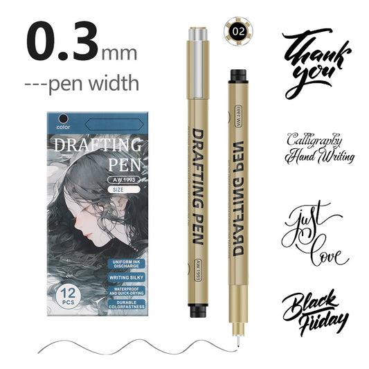 0.35mm 12-Piece Precision Drawing Pen Set - Waterproof Anime Sketching Pens for Students, Assorted Tips