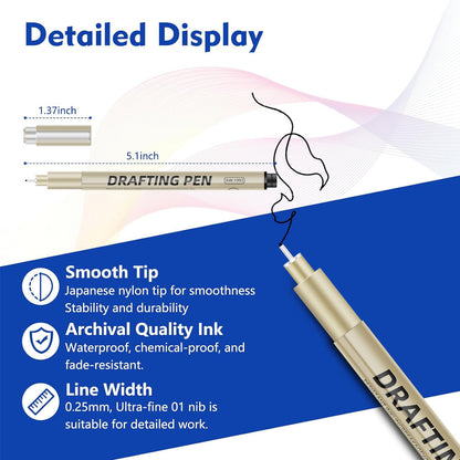 0.35mm 12-Piece Precision Drawing Pen Set - Waterproof Anime Sketching Pens for Students, Assorted Tips