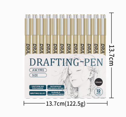 0.35mm 12-Piece Precision Drawing Pen Set - Waterproof Anime Sketching Pens for Students, Assorted Tips