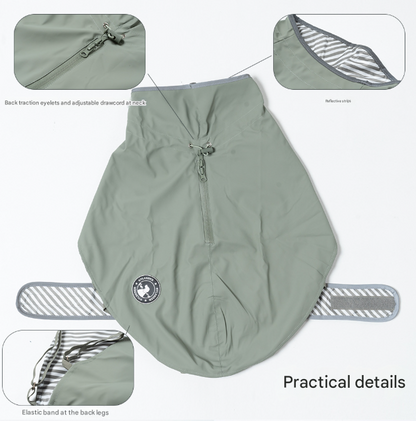 65# Grey Waterproof Reflective Dog Raincoat for Small to Large Dogs