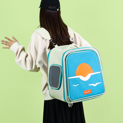 Expandable Pet Carrier Backpack for Cats & Small Dogs - Breathable Mesh, Multiple Entrances(Purple)