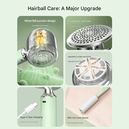 Upgraded Electric Lint Remover with LED Display - 6-Blade, Type-C Fast Charge, 2-in-1 with Sticky Roller(green)