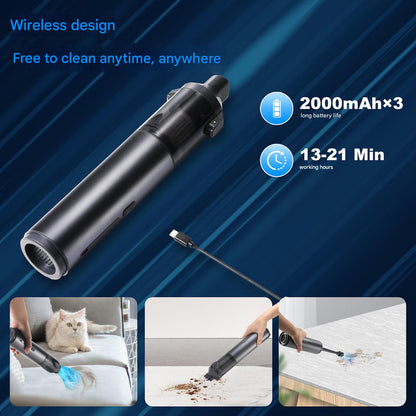 Portable Cordless Handheld Vacuum Cleaner - 16000Pa Suction, 3x2000mAh Battery, Multiple Attachments(Black and yellow)