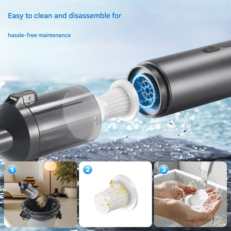 Portable Cordless Handheld Vacuum Cleaner - 16000Pa Suction, 3x2000mAh Battery, Multiple Attachments(Black and yellow)