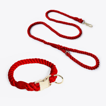 Handmade Rope Dog Collar and Leash Set - Colorful Woven Cotton Cotton (Wine red - Size S)