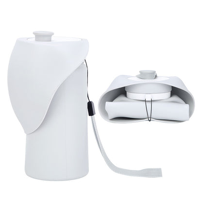 Grey Portable Pet Dog Water Bottle 550ml - Foldable Food-Grade Silicone Travel Drinker with Leak-Proof Dispenser