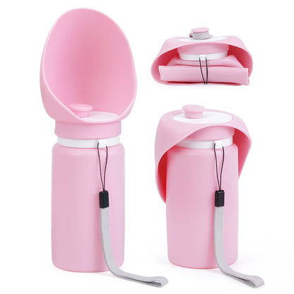 Pink Portable Pet Dog Water Bottle 550ml - Foldable Food-Grade Silicone Travel Drinker with Leak-Proof Dispenser