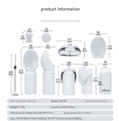 Pink Portable Pet Dog Water Bottle 550ml - Foldable Food-Grade Silicone Travel Drinker with Leak-Proof Dispenser