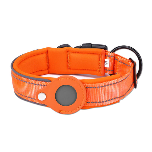 Size M Orange Reflective Adjustable Anti-Lost Pet Collar (For Apple AirTag - Collar Only, Tracker Not Included)