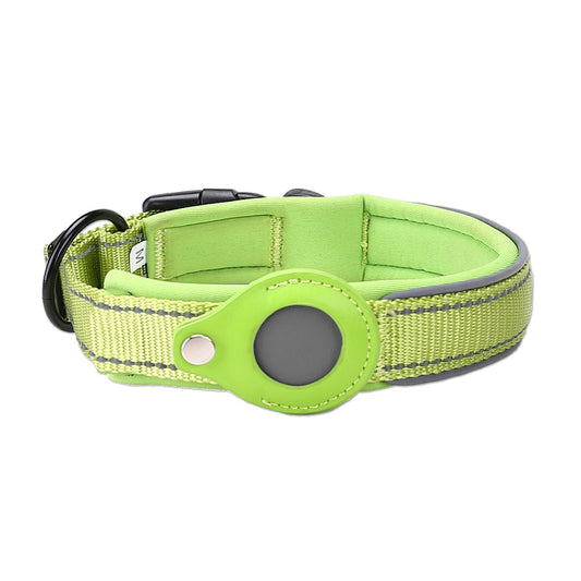 Size M Green Reflective Adjustable Anti-Lost Pet Collar (For Apple AirTag - Collar Only, Tracker Not Included)