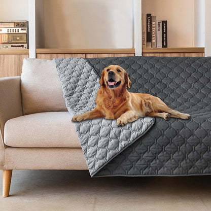 Grey 2-Sided Waterproof Pet Sofa Cover - Dog Bed Protector Blanket for Furniture, Couches & Car Seats (100x127cm, Machine Washable)